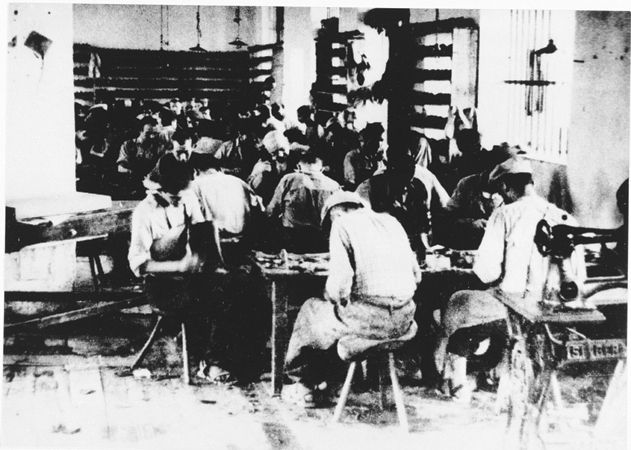 Prisoners labour at the Shoe factory in Jasenovac